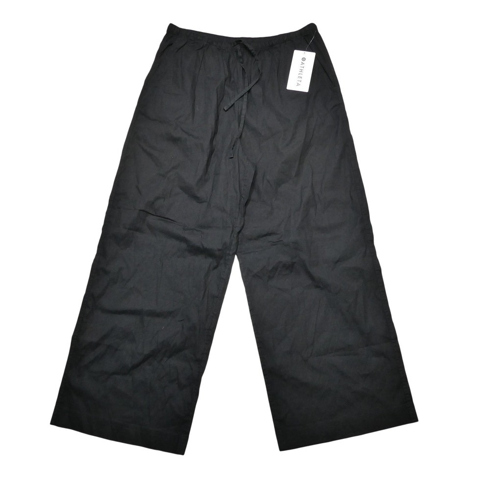 Athleta Paradise‎ Wide Leg Pants Womens L Black Linen Blend Drawstring Casual